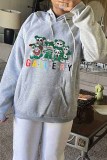 Grey Casual Print Letter Hooded Collar Tops
