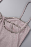 Pink Sexy Solid Patchwork Backless Spaghetti Strap Sleeveless Dress Dresses