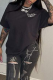 Dark Gray Casual Daily Print Patchwork Letter O Neck T-Shirts