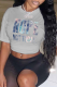 Light Gray Casual Street Print Patchwork Letter O Neck T-Shirts