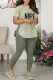 Green Casual Letter Print Basic O Neck Short Sleeve Two Pieces