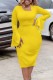 Yellow Casual Solid Patchwork Oblique Collar Long Sleeve Dresses