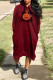Burgundy Casual Print Basic Hooded Collar Long Sleeve Dresses