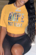 Yellow Casual Street Print Patchwork Letter O Neck T-Shirts