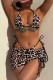 Black Sexy Print Leopard Bandage Backless Swimsuit Three Piece Set (With Paddings)