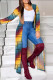 Blue Yellow Casual Print Patchwork Slit Cardigan Collar Outerwear