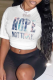 White Casual Street Print Patchwork Letter O Neck T-Shirts