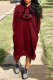 Burgundy Casual Print Basic Hooded Collar Long Sleeve Dresses