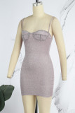 Pink Sexy Solid Patchwork Backless Spaghetti Strap Sleeveless Dress Dresses