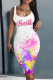 White Casual Print Basic U Neck Vest Dress Dresses