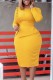 Yellow Casual Solid Patchwork O Neck Long Sleeve Dresses