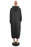 Red Casual Print Basic Hooded Collar Long Sleeve Dresses
