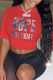 Red Casual Street Print Patchwork Letter O Neck T-Shirts