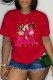 Red Casual Character Print Letter O Neck T-Shirts