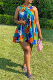 Blue Casual Daily Simplicity Mixed Printing Printing Contrast A Line Dresses