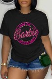 Pink Casual Print Letter O Neck T-Shirts