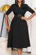 Black Elegant Solid Patchwork Buckle V Neck A Line Dresses(With a belt)