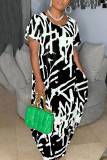 Green Fashion Casual Print Patchwork O Neck Long Dress Plus Size Dresses