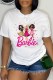 White Casual Character Print Letter O Neck T-Shirts