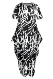 Green Fashion Casual Print Patchwork O Neck Long Dress Plus Size Dresses