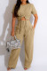 Khaki Casual Solid Patchwork O Neck Short Sleeve Two Pieces