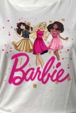 Pink Street Character Print Letter O Neck Tops