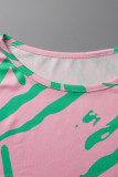 Green Fashion Casual Print Patchwork O Neck Long Dress Plus Size Dresses