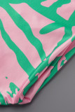 Green Fashion Casual Print Patchwork O Neck Long Dress Plus Size Dresses