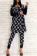 Black Casual Print Letter Off the Shoulder Long Sleeve Two Pieces