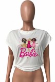 Pink Street Character Print Letter O Neck Tops