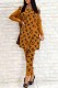 Yellow Casual Print Letter Off the Shoulder Long Sleeve Two Pieces