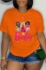 Orange Casual Character Print Letter O Neck T-Shirts