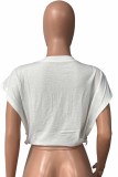 Pink Street Print Letter O Neck Tops