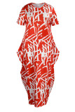 Green Fashion Casual Print Patchwork O Neck Long Dress Plus Size Dresses