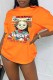 Orange Casual Figure Print Letter O Neck T-Shirts