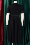 Black Casual Solid Patchwork O Neck A Line Dresses