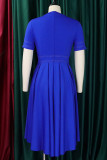 Royal Blue Casual Solid Patchwork O Neck A Line Dresses