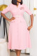 Pink Elegant Solid Patchwork Buckle V Neck A Line Dresses(With a belt)