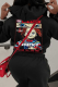 Black Daily Vintage Print Draw String Letter Hooded Collar Tops