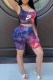 Black Casual Print Tie Dye Letter U Neck Sleeveless Two Pieces
