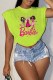 Light Green Street Character Print Letter O Neck Tops