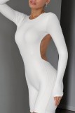 White Casual Solid Backless O Neck Skinny Romper