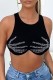 Black Casual Solid Hot Drill O Neck Tops