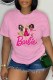 Pink Casual Character Print Letter O Neck T-Shirts