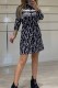 Black Casual Print Letter Zipper Collar Waist Skirt Dresses