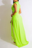 Yellow Casual Solid Patchwork Slit V Neck Sleeveless Two Pieces