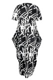 Green Fashion Casual Print Patchwork O Neck Long Dress Plus Size Dresses