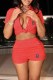Red Casual Print Letter Turndown Collar Short Sleeve Two Pieces