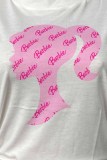 Pink Street Print Letter O Neck Tops