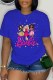 Blue Casual Character Print Letter O Neck T-Shirts